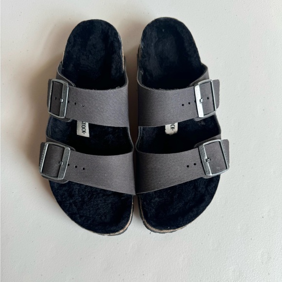 Birkenstock Arizona Shearling Synthetics Desert Dust Black 38 - Picture 4 of 10